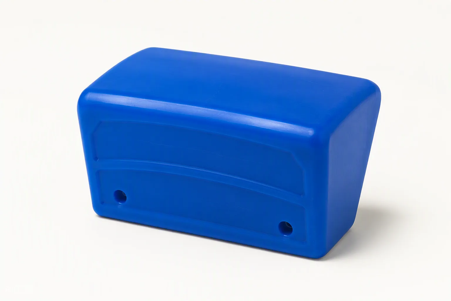 Elevator bucket back with reinforcement ribs, food-blue HDPE — Toolmetrics Engineers