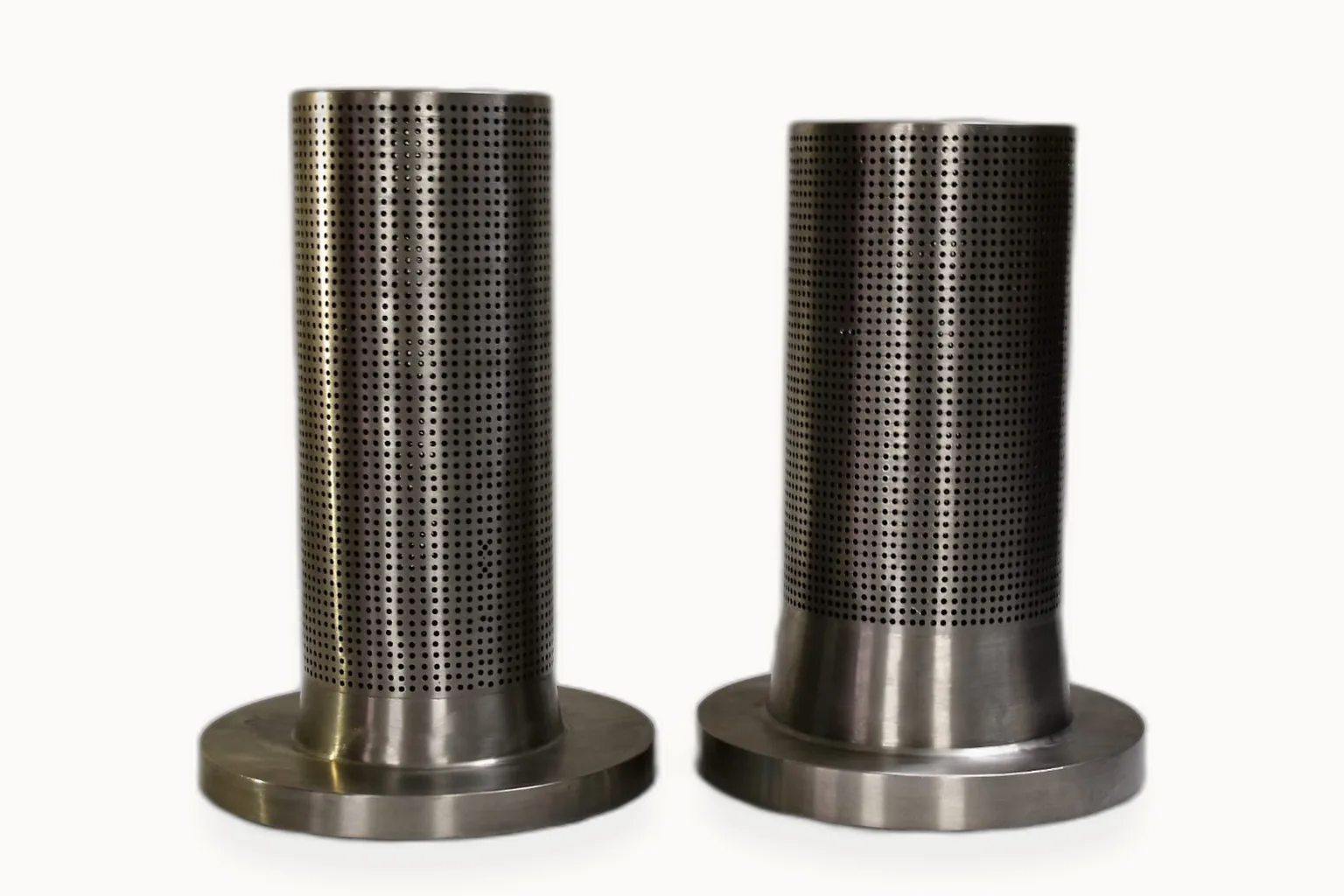 Perforated stainless steel filter elements with flanged bases — Toolmetrics Engineers