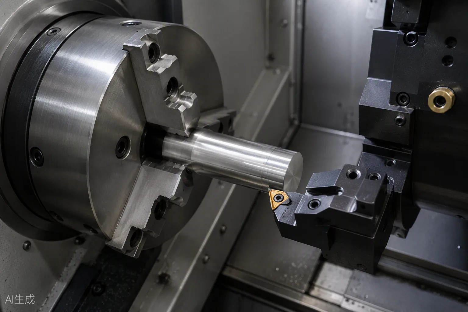 Steel bar held in a CNC lathe chuck, raw material selection — Toolmetrics Engineers